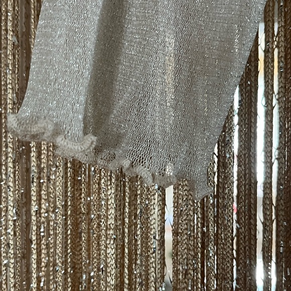 Anthropologie Lurex Mesh Short-Sleeve Mock-Neck Top- L - Picture 4 of 8